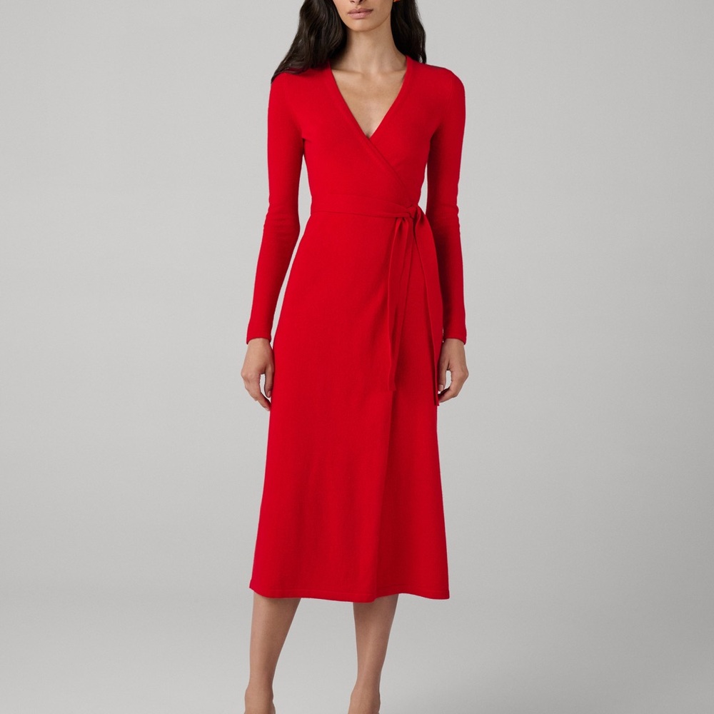 Diane von Furstenberg Astrid Wrap Dress XS Akane Red Women’s NWT Merino Cahsmere